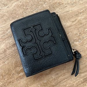 Tory Burch Black Pebble Leather Folding Wallet